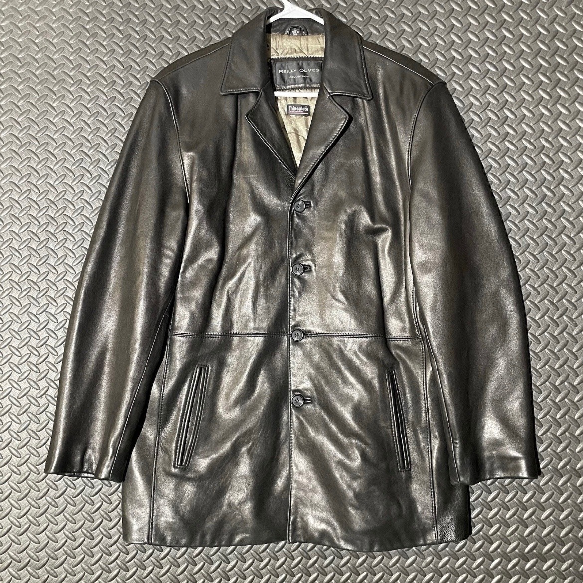 Reilly Olmes Collection Black Leather Coat Jacket L Thinsulate Insulated Lined